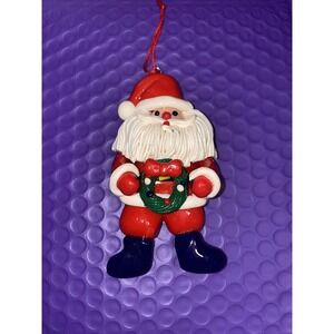 Vintage Silverstri Santa‎ Ornament Christmas Holiday Wreath 4 Inches